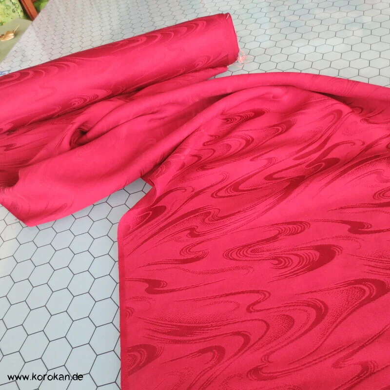 weinrote Wellen Rinzu Damast Seide Araihari Kimono