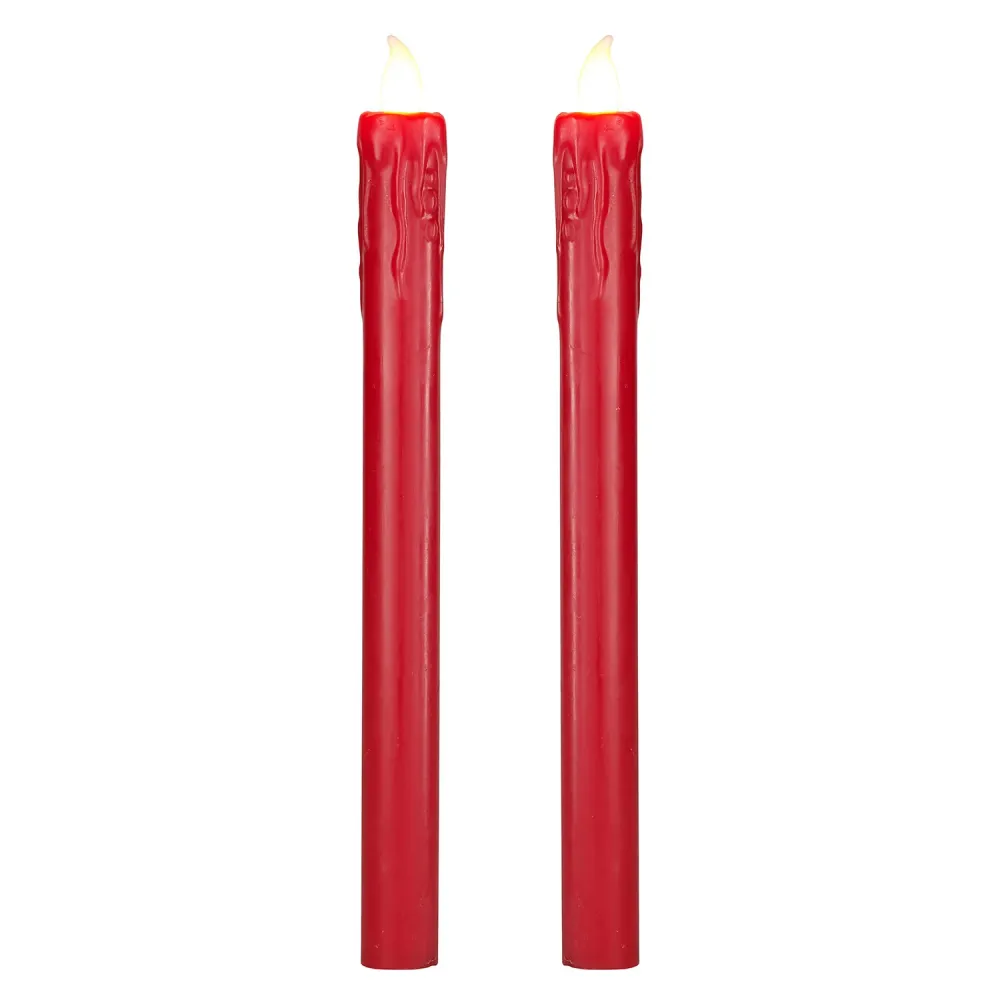 2er Set LED Stabkerzen Echtwachs Rot