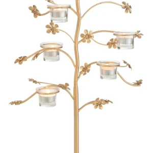 2er Set Tisch Baum Kerzenständer Goldfarben