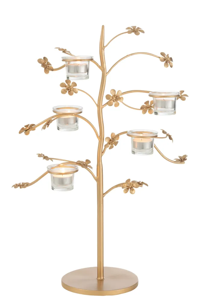 2er Set Tisch Baum Kerzenständer Goldfarben