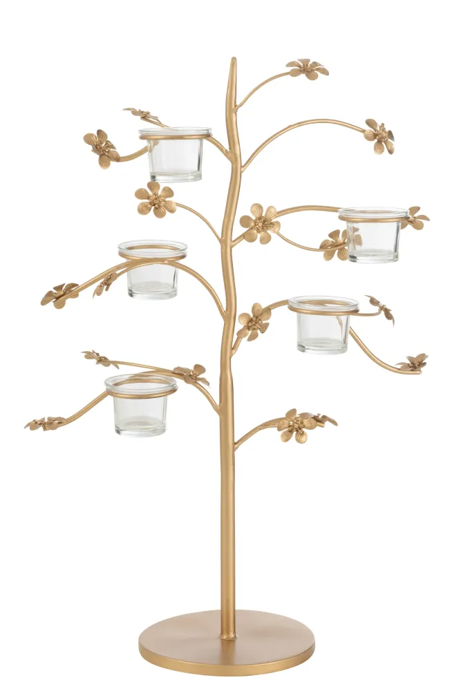 2er Set Tisch Baum Kerzenständer Goldfarben