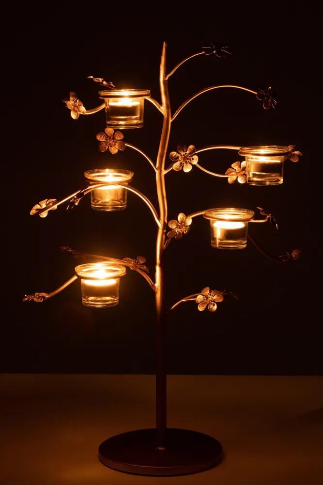 2er Set Tisch Baum Kerzenständer Goldfarben
