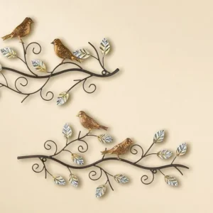 2er Set Wanddeko "REFI" Metall Relief Ast Vögel auf einem Ast Wandschmuck 3D Bild Metalldeko Metall Metallbild Dekoration