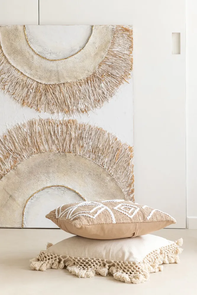 2er Set Wanddekoration Ibiza Leinwandbild Cream und Weiß - Verleihen Sie Ihrem Zuhause das perfekte Boho-Flair