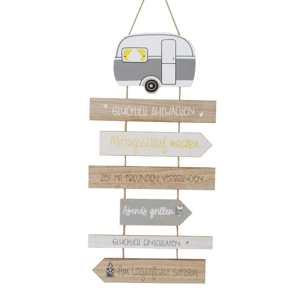 2er-Set Wanddekoration Camping Regeln aus Holz, 59 cm