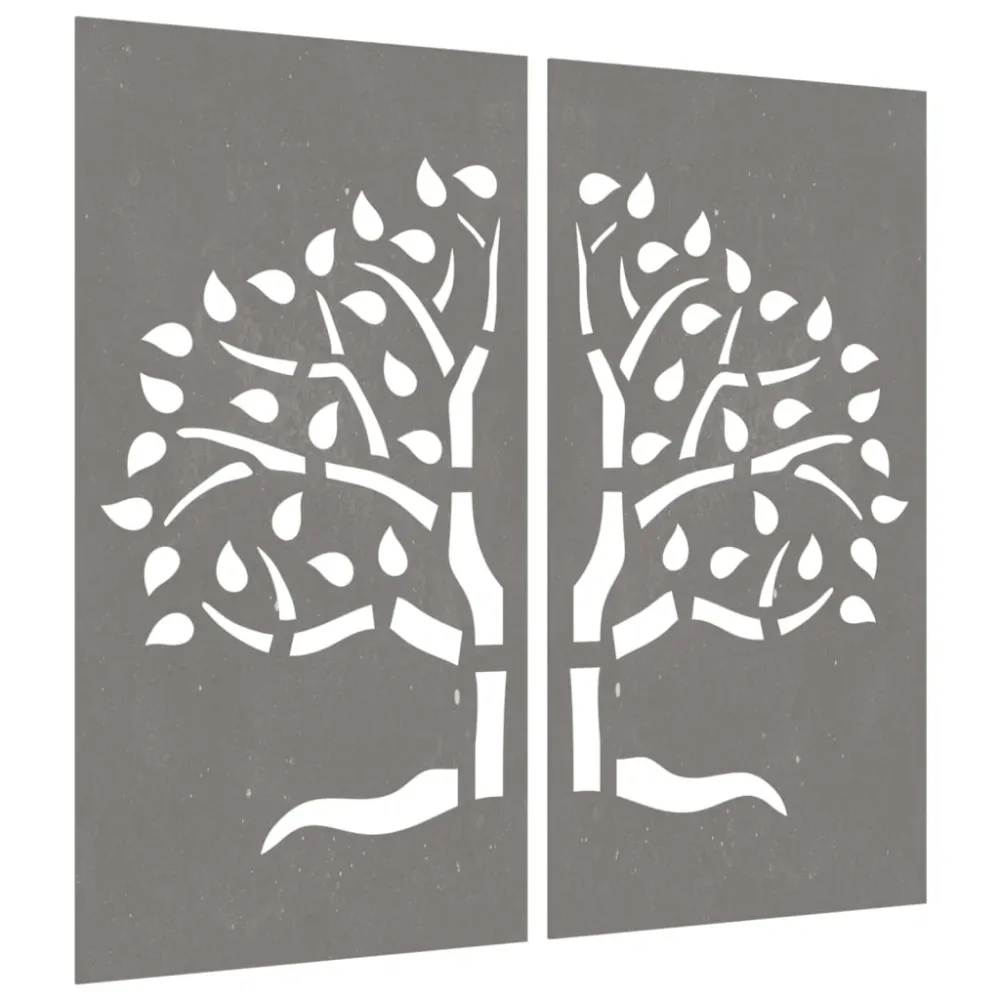 2-Tlg. Garten-Wanddeko 105X155 Cm Cortenstahl Baum-Design