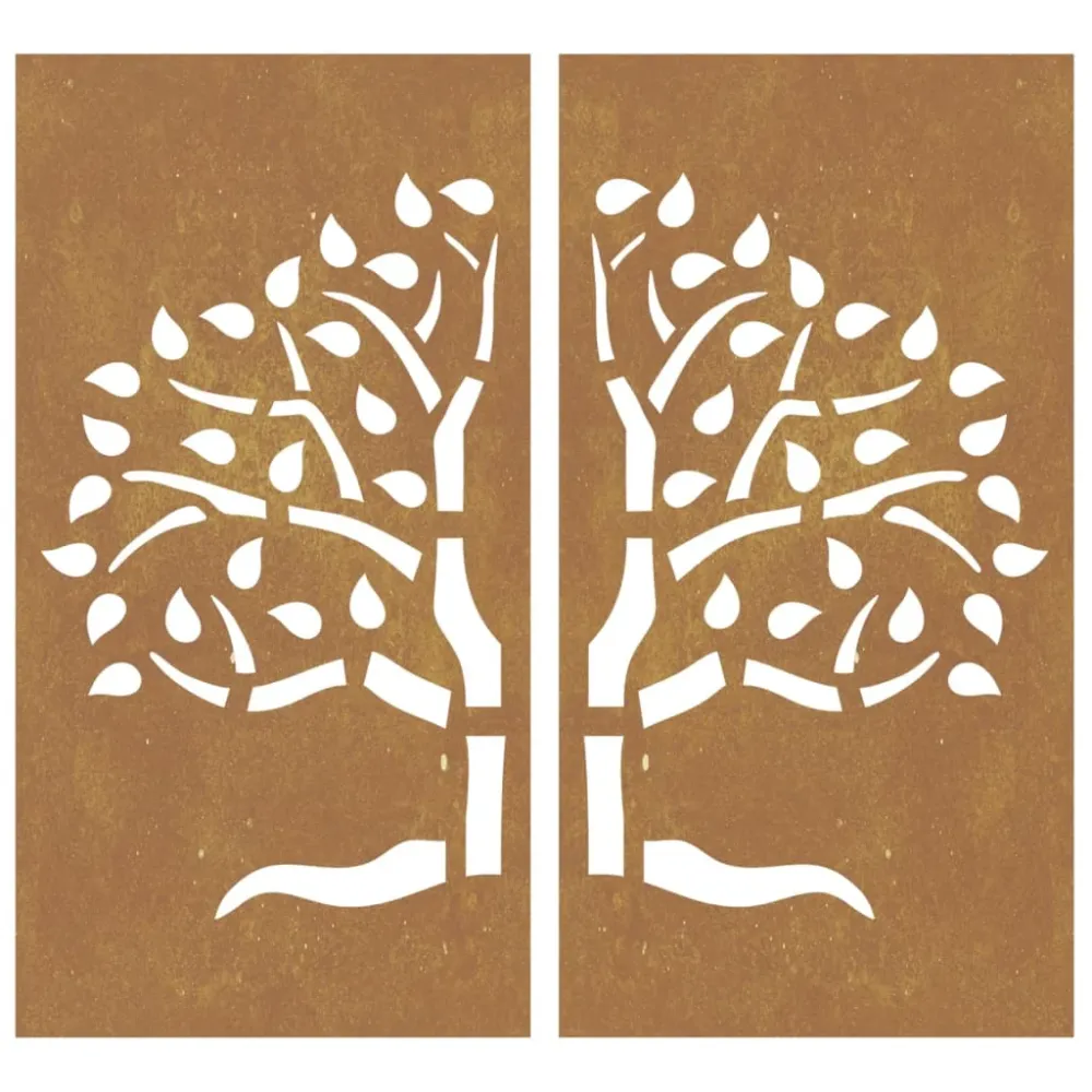 2-Tlg. Garten-Wanddeko 105X155 Cm Cortenstahl Baum-Design