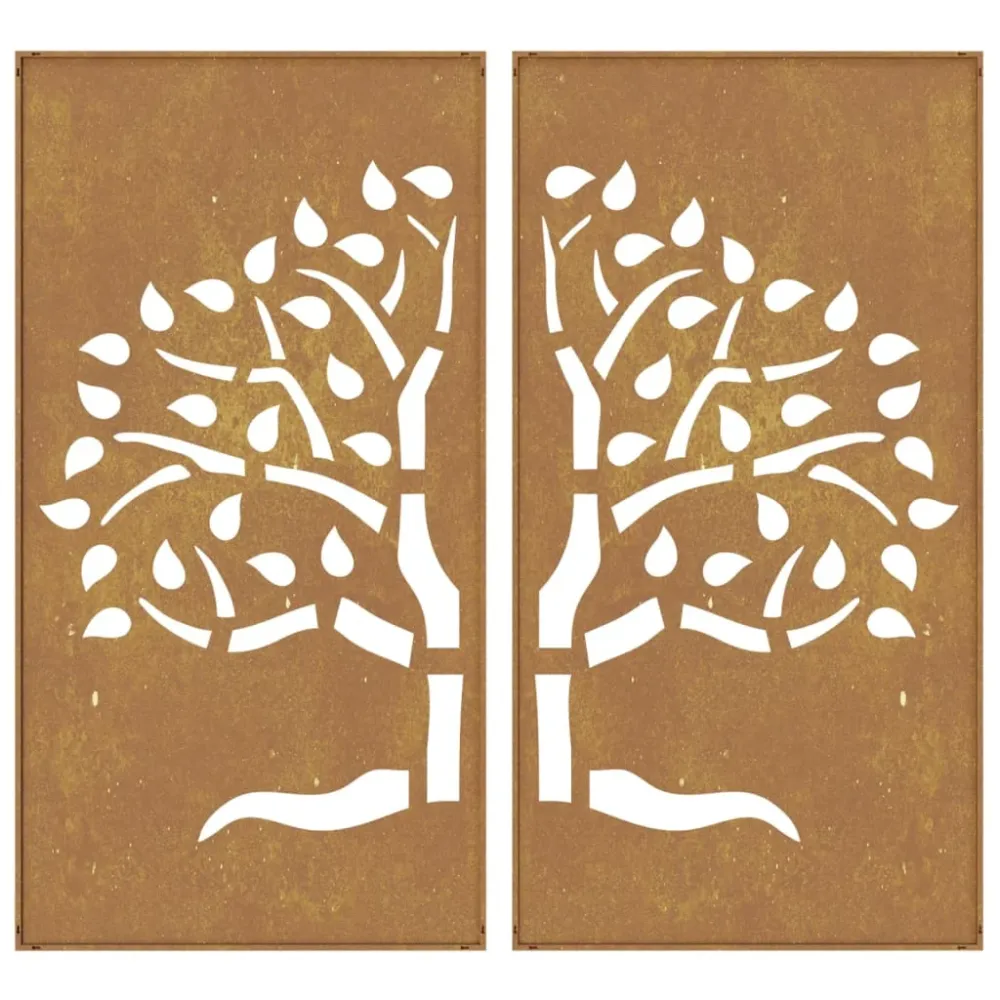 2-Tlg. Garten-Wanddeko 105X155 Cm Cortenstahl Baum-Design