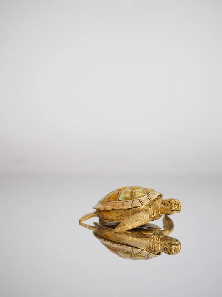 Abalone Muschel Schildkröten Schatulle Box aus Messing ca. 7 cm - aus Indonesien HANDMADE