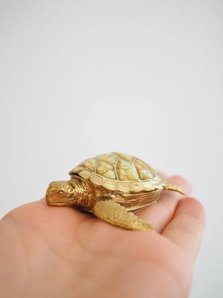 Abalone Muschel Schildkröten Schatulle Box aus Messing ca. 7 cm - aus Indonesien HANDMADE