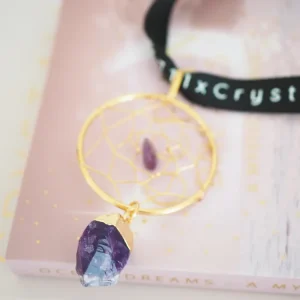 Amethyst Traumfänger Anhänger Bag Charm Gold ca. 23 cm - Brasilien HANDMADE
