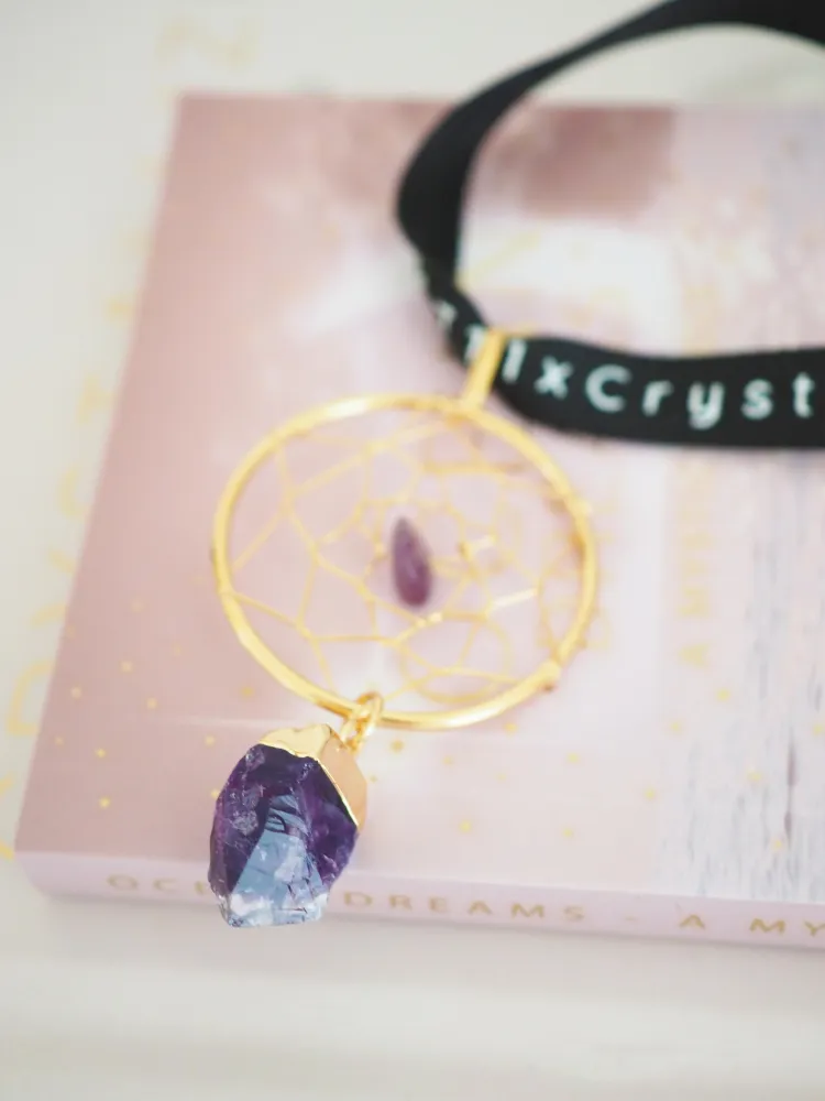 Amethyst Traumfänger Anhänger Bag Charm Gold ca. 23 cm - Brasilien HANDMADE