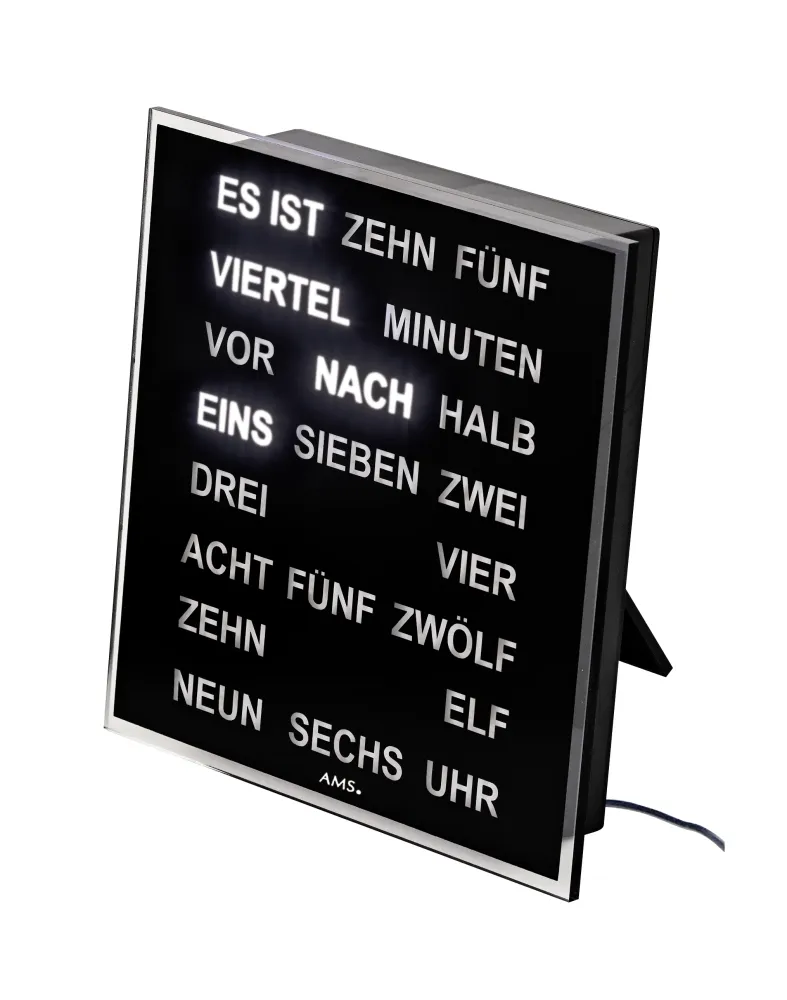 AMS 1232 Wortuhr – Elegante LED-Wanduhr schwarz