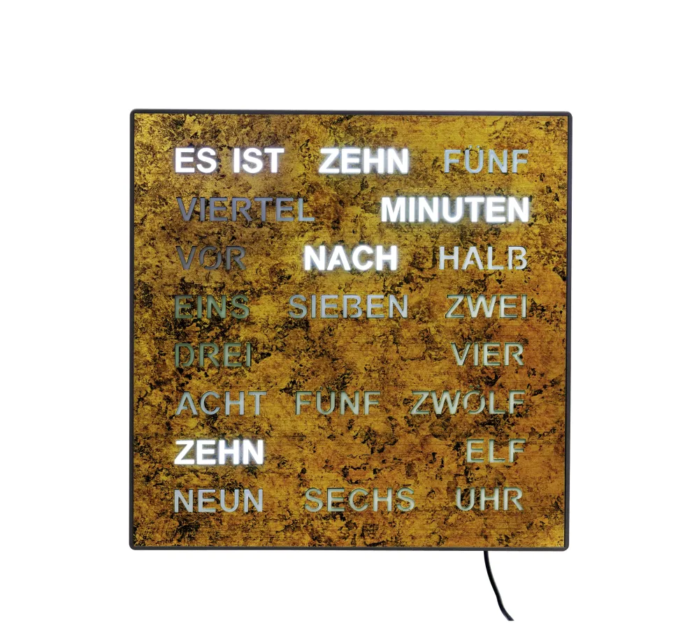 AMS 1243 Wortuhr – Elegante LED-Wanduhr Wurzelstruktur L