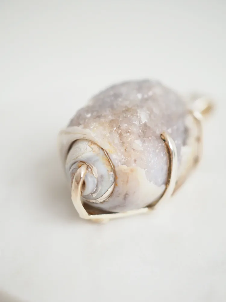 Anhänger Kristallisierte Schnecke / Muschel 925 Sterlingsilber 65Mio Jahre alt - aus Indien SUPER RARE