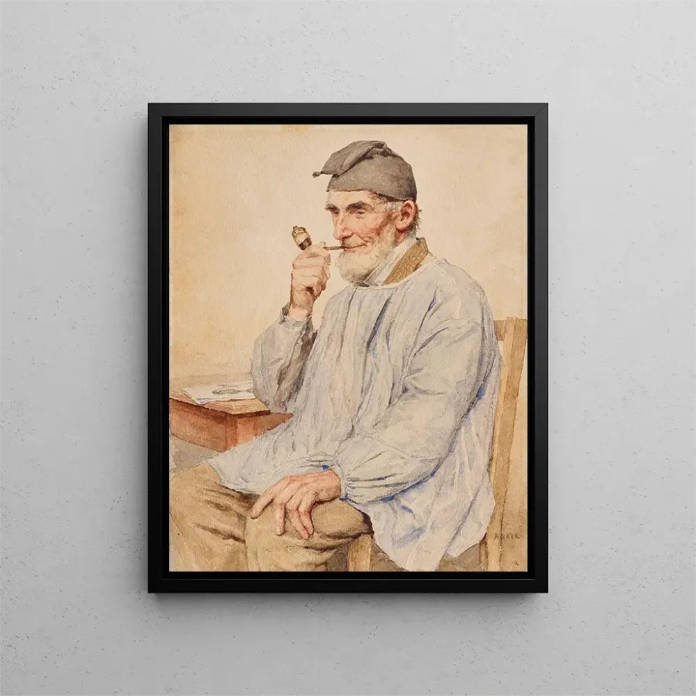 Bauern-Gemälde sitzend mit einer Pfeife - Albert Anker | Kunstdruck