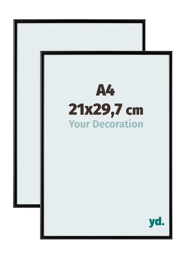 Bilderrahmen A4 - 21x29,7 cm - DIN A4 Schwarz - 2 Stück - Aluminium - Aurora