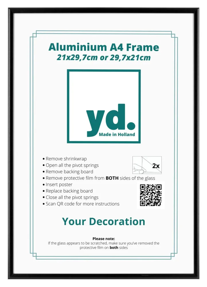Bilderrahmen A4 - 21x29,7 cm - DIN A4 Schwarz - 2 Stück - Aluminium - Aurora