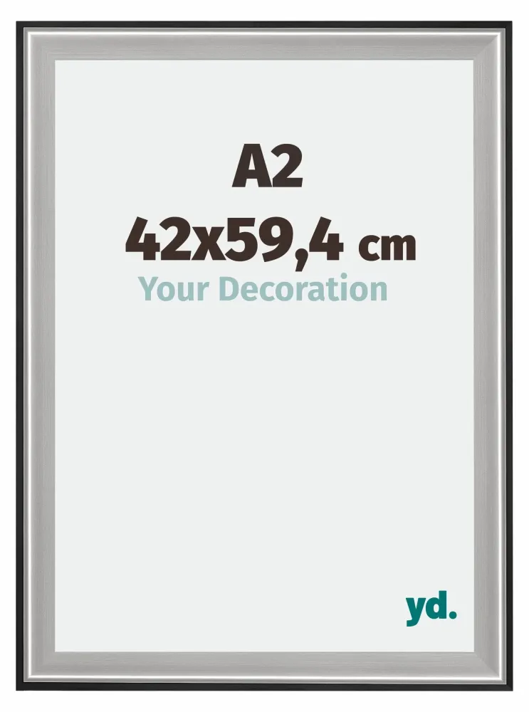 Bilderrahmen A2 - 42x59,4 cm - DIN A2 Schwarz Silber Poliert - Holz - Birmingham