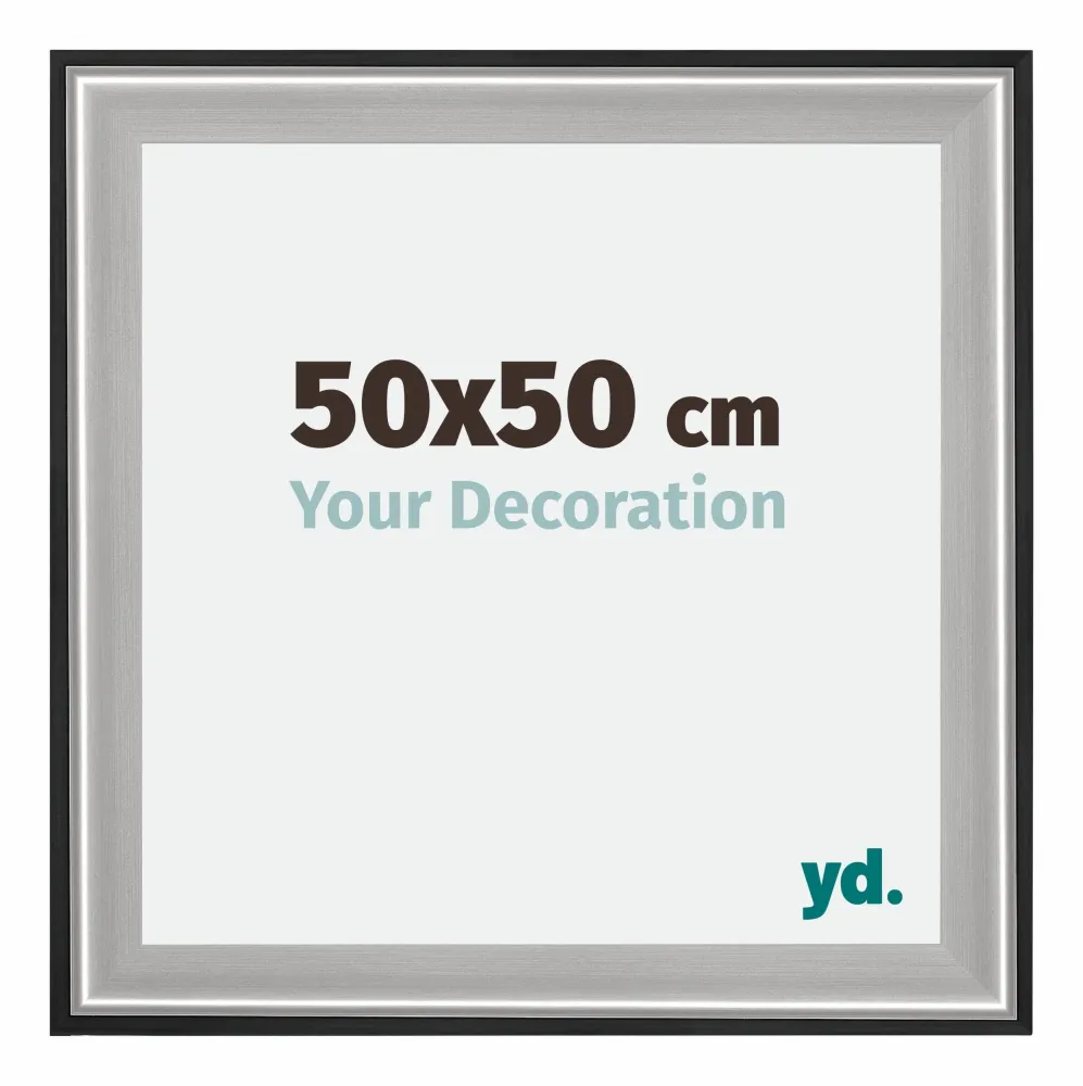 Bilderrahmen 50x50 cm - Schwarz Silber Poliert - Holz - Birmingham