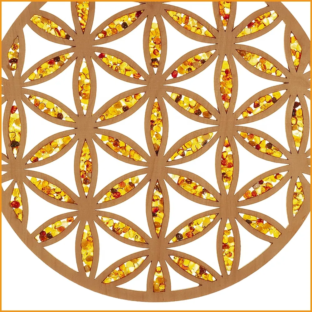 BLUME des LEBENS Wandbild - Sonnenfänger - Birkenholz & Bernstein - 20 cm