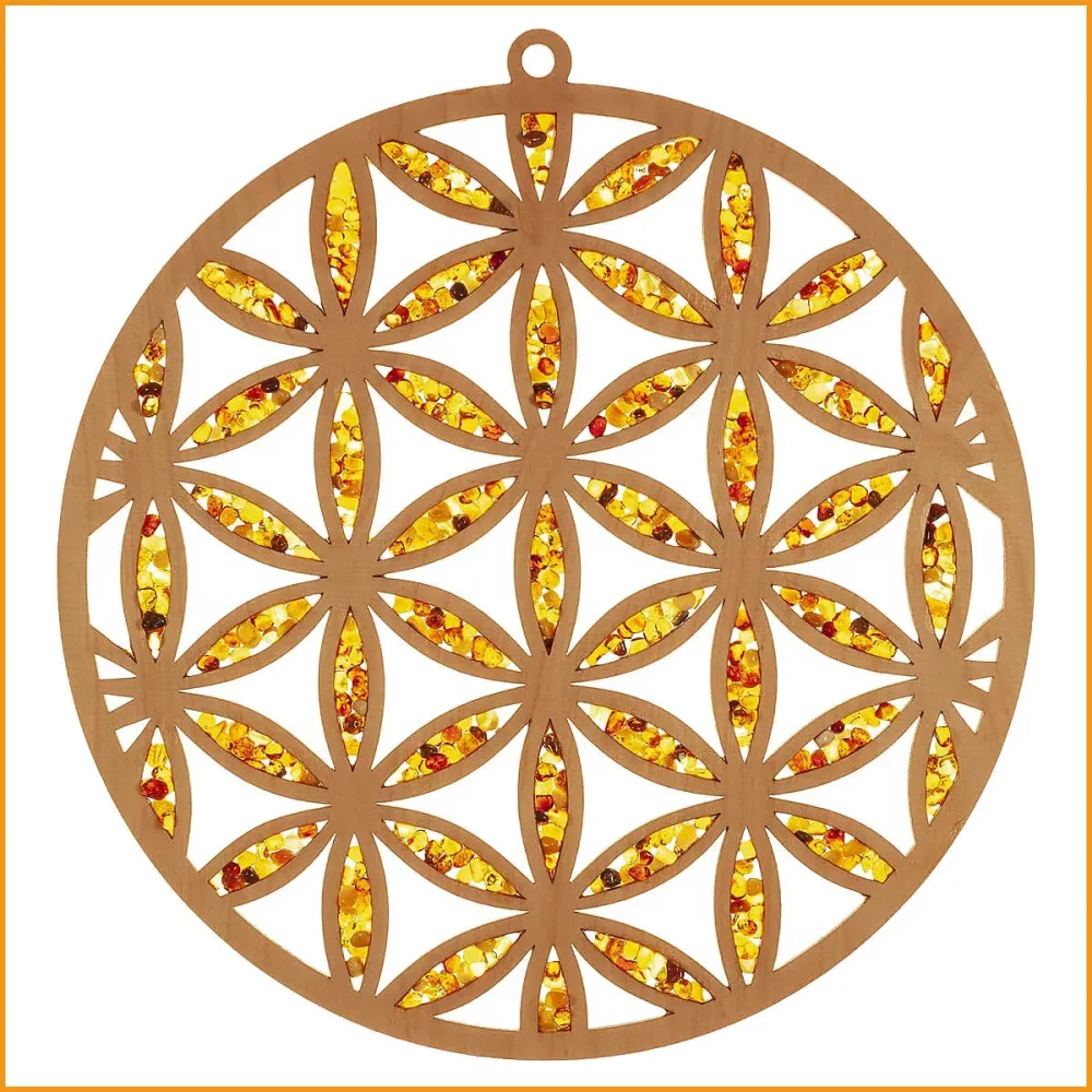 BLUME des LEBENS Wandbild - Sonnenfänger - Birkenholz & Bernstein - 20 cm