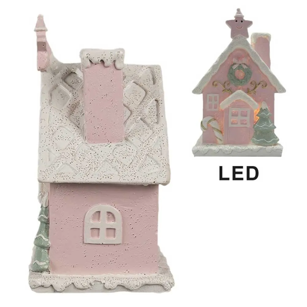 Clayre & Eef - Lebkuchenhaus mit LED 15 cm Rosa