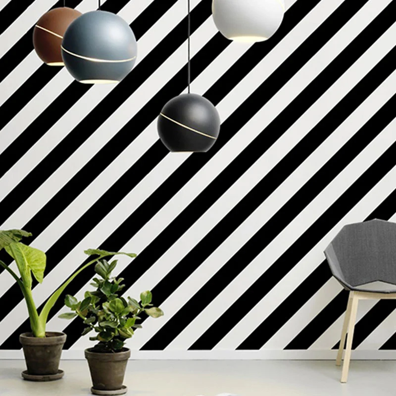 33' x 20,5" nordische Tapetenrolle für Akzentwand mit Diagonalstreifen Schwarz und Weiß Clearhalo