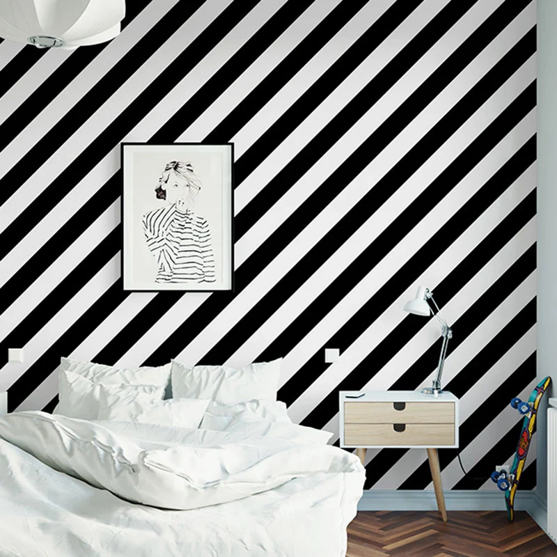 33' x 20,5" nordische Tapetenrolle für Akzentwand mit Diagonalstreifen Schwarz und Weiß Clearhalo