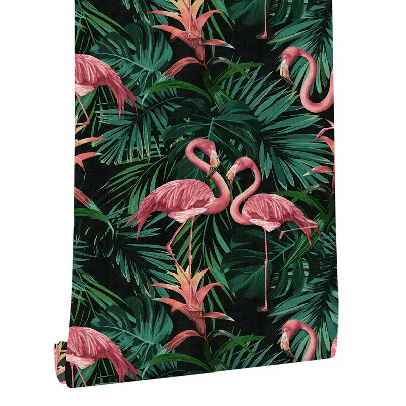 33' x 20,5" Vinyl-Tapete mit tropischen, nicht geklebten Flamingos und botanischen Blättern Clearhalo