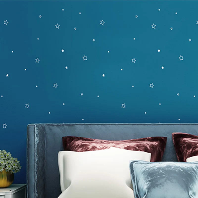 23,5" B x 33'L moderne, minimalistische, selbstklebende Tapete mit Sternendesign Blau für das Kinderzimmer Clearhalo