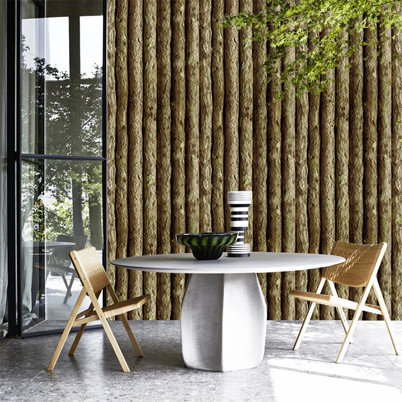 3D-Holzstangen-Klebetapete, rustikale glatte Wandverkleidung Braun für Wohnzimmer Clearhalo