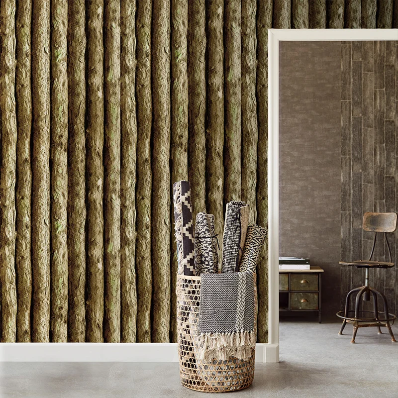 3D-Holzstangen-Klebetapete, rustikale glatte Wandverkleidung Braun für Wohnzimmer Clearhalo