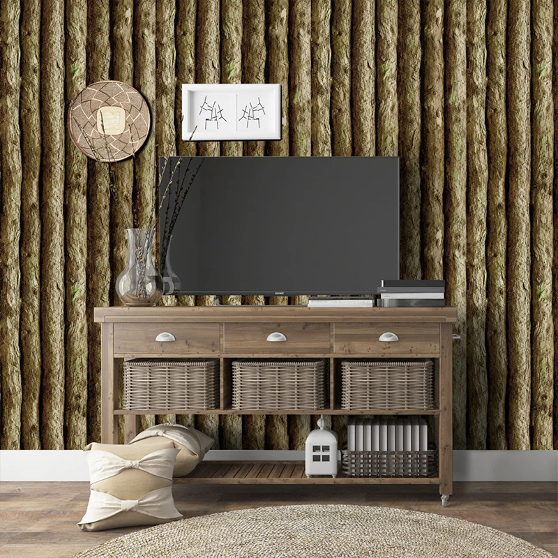 3D-Holzstangen-Klebetapete, rustikale glatte Wandverkleidung Braun für Wohnzimmer Clearhalo