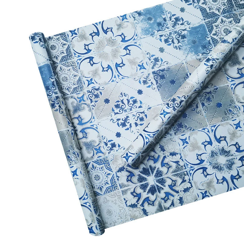 3D-Tapete mit mediterranen Fliesen, klassisch, elegant, blau und weiß, Boho-Stil, selbstklebende Wanddekoration, leicht zu...