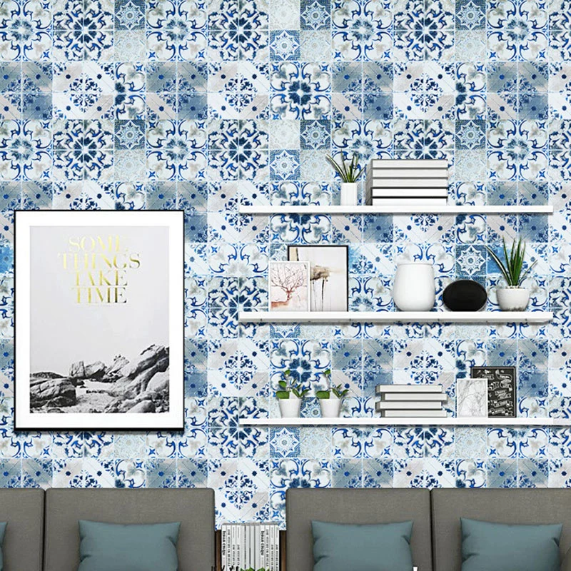 3D-Tapete mit mediterranen Fliesen, klassisch, elegant, blau und weiß, Boho-Stil, selbstklebende Wanddekoration, leicht zu...