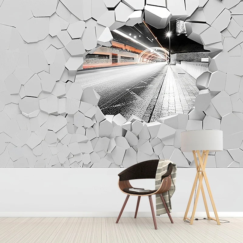 3D-Wandbildtapete im Distressed Brick-Stil schlichtem Weiß, moderne Wandverkleidung für das Wohnzimmer Clearhalo