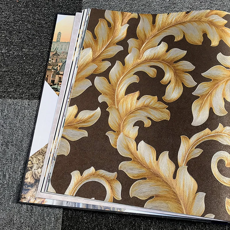 57,1 m² große Damast-Tapete mit Retro-Blattdruck-Wandverkleidung dunkler Farbe für Akzentwände Clearhalo