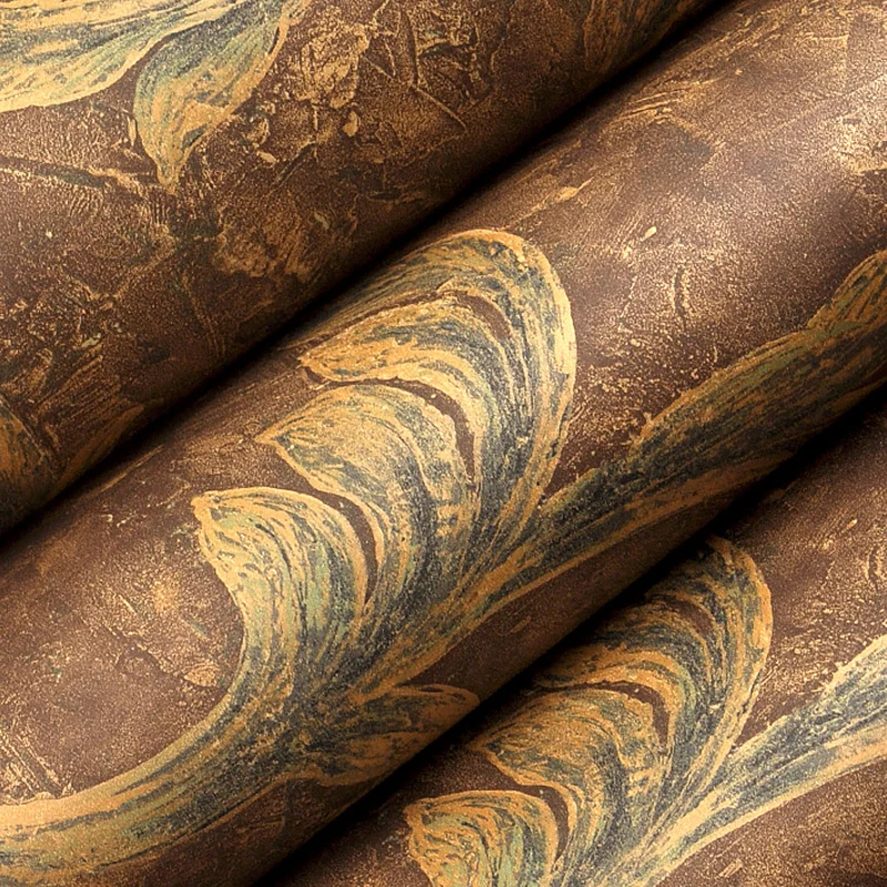 57,1 m² große, mit Blättern bedruckte Tapete, unbeklebte Vintage-Wohnzimmerwandverkleidung Kaffee Clearhalo