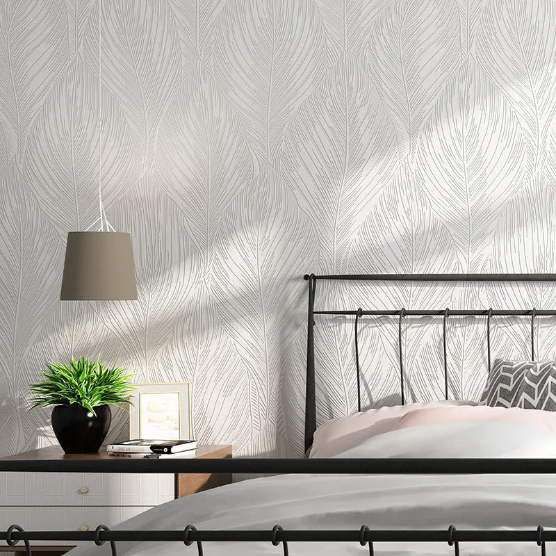 57,1 Quadratfuß große Pflanzentapetenrolle für Schlafzimmer-Wandkunst mit Blätterdruck Weiß, feuchtigkeitsbeständig Clearhalo