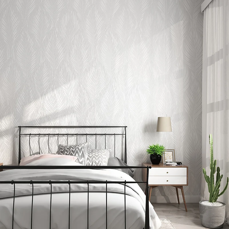 57,1 Quadratfuß große Pflanzentapetenrolle für Schlafzimmer-Wandkunst mit Blätterdruck Weiß, feuchtigkeitsbeständig Clearhalo