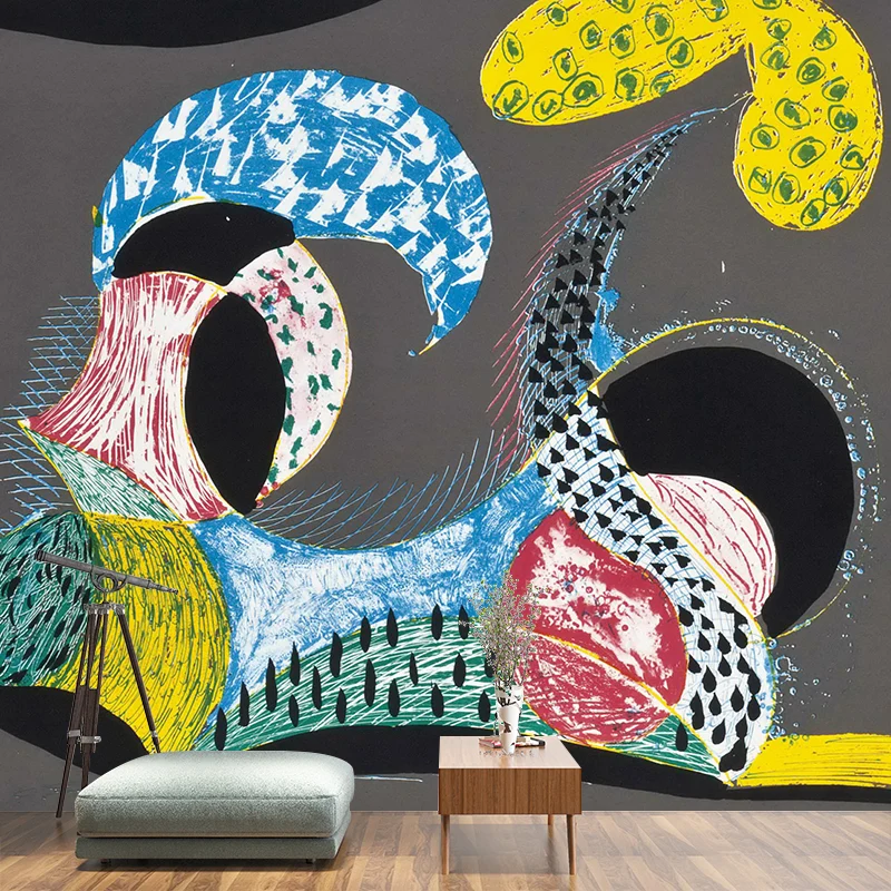 Abstrakte Landschaftstapeten-Wandbilder im Pop-Art-Stil aus Vliesstoff Blau-Grau-Gelb Clearhalo