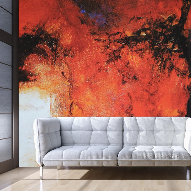 Abstrakte Ölgemälde-Wandtapete, zeitgenössische Wandkunst aus Vliesstoff Orange Clearhalo