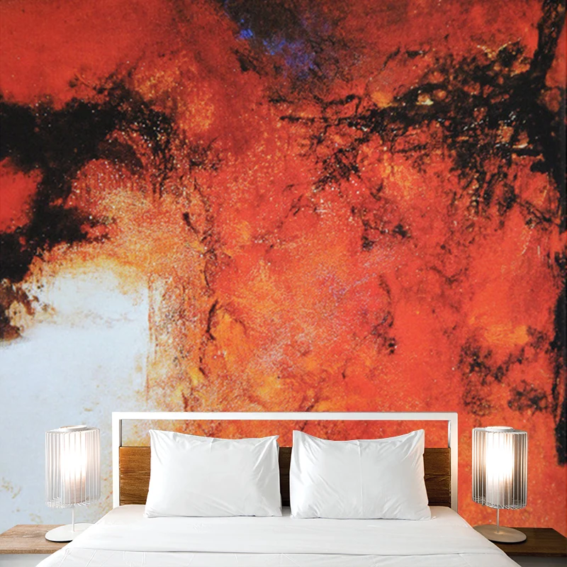 Abstrakte Ölgemälde-Wandtapete, zeitgenössische Wandkunst aus Vliesstoff Orange Clearhalo
