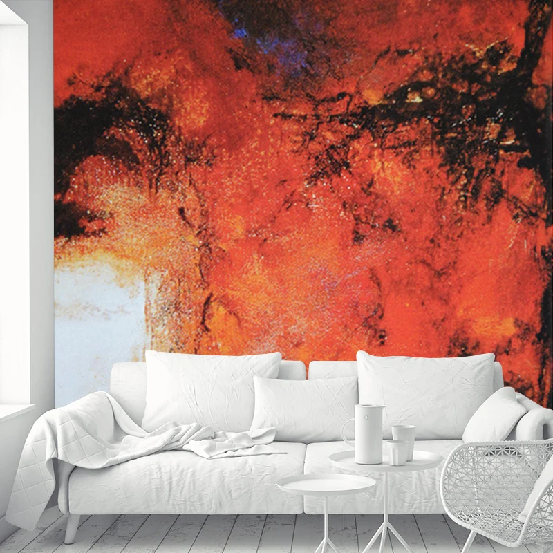 Abstrakte Ölgemälde-Wandtapete, zeitgenössische Wandkunst aus Vliesstoff Orange Clearhalo