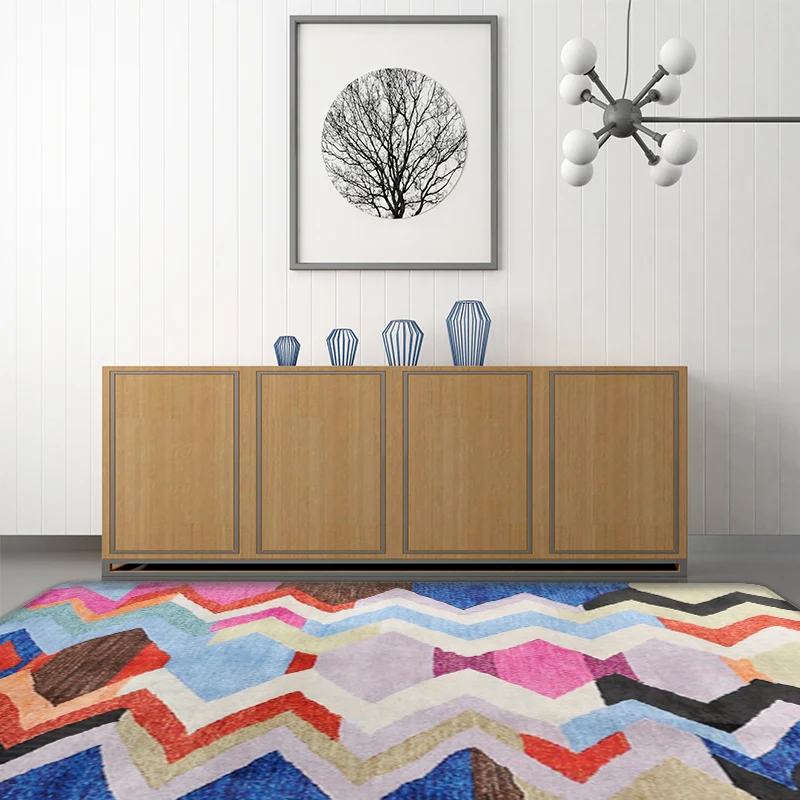 Abstrakter, farbenfroher Mosaik-Teppich mit gestreiftem Chevron-Stoff, rutschfester Power Loom-Bodenbelag für das Wohnzimm...