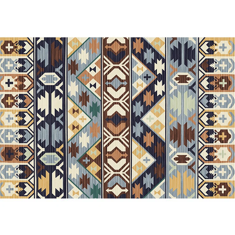 Aesthetics Teppich mit Stammesmuster, mehrfarbiger indonesischer Teppich, Polyester, schmutzabweisend, waschbar, rutschfes...