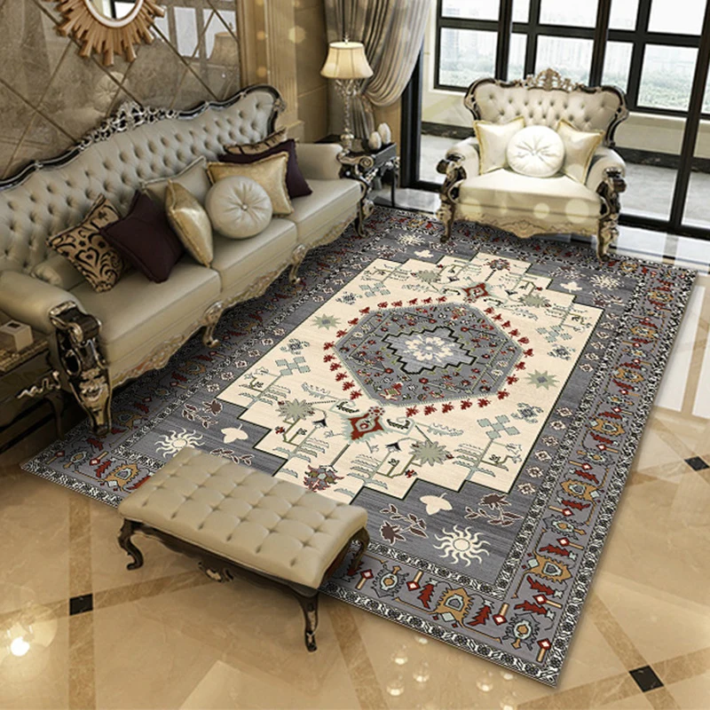 Americana Southwestern-Teppich Grau und Weiß mit geometrischem Blumenmuster, Teppich aus Polyester, rutschfester Teppich f...