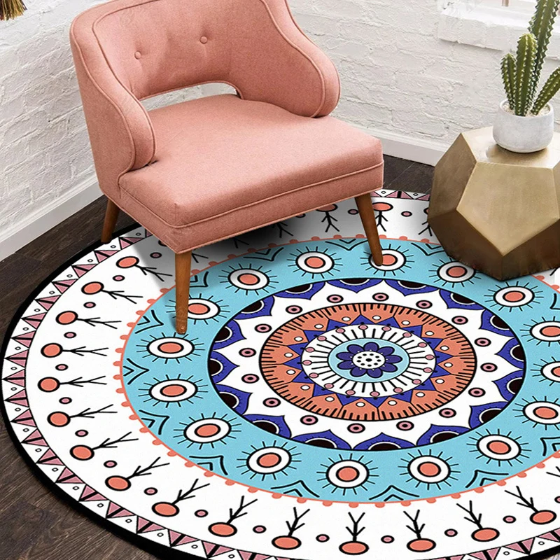 Americana-Teppich mit konzentrischem Kreismuster und floralem weißem und blauem Polyester-Teppich, maschinenwaschbarer, ru...