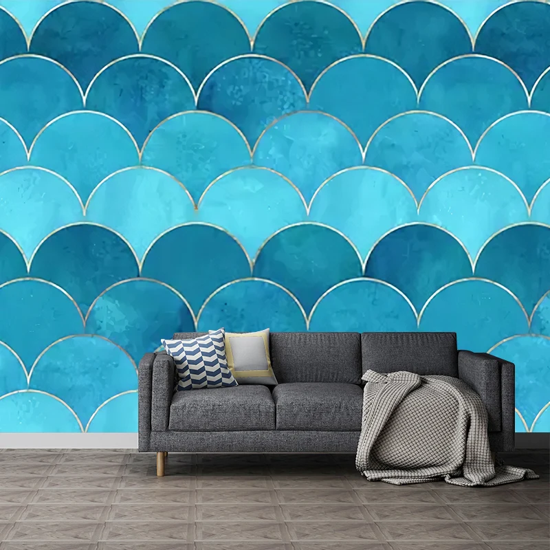 Aqua Nordic Wandtapete, maßgeschneiderte Bogenwandverkleidung für die Gästezimmerdekoration Clearhalo
